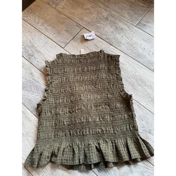 American Eagle Smocked Shirt Small Olive Green Peplum NWT Coquette NWT Milkmaid - Picture 7 of 11